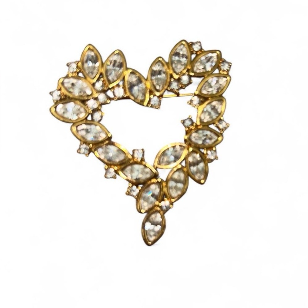 Elegant Gold and Silver Heart Brooch